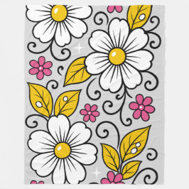 Manta Polar Patrón floral alegre con contornos audaces