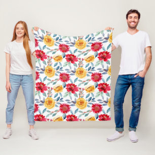 Manta Polar Patrón floral alegre de acuarela en rosa amarilla