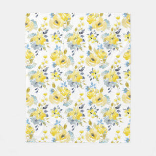 Manta Polar Patrón floral amarillo acuarela