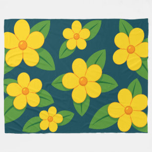 Manta Polar Patrón floral amarillo brillante con hojas verdes
