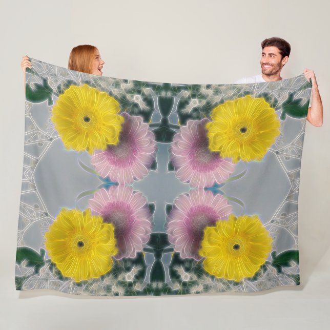 Manta Polar Patrón floral amarillo rosado (In situ)