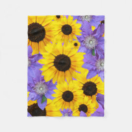 Manta Polar Patrón floral amarillo y morado de girasol colorid