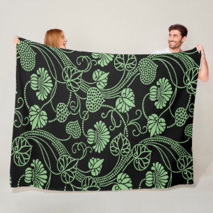 Manta Polar Patrón floral antiguo negro y verde