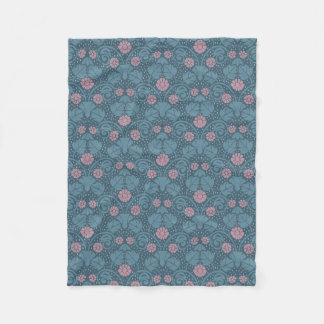 Manta Polar Patrón floral Art Nouveau azul teal rosa