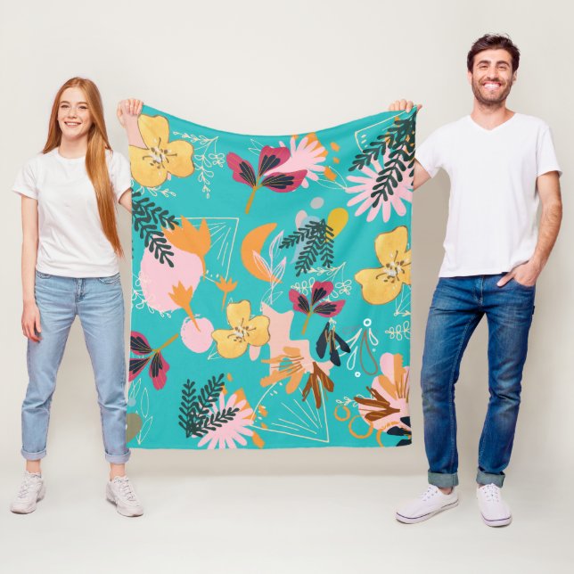 Manta Polar Patrón floral azul brillante para su rosa abstract (In situ)