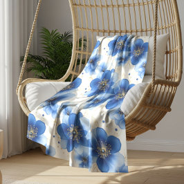 Manta Polar Patrón floral azul con acentos dorados