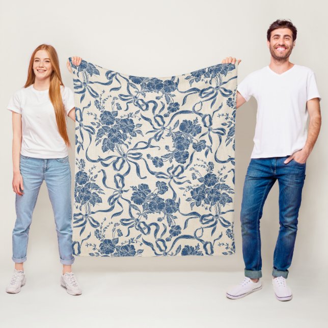 Manta Polar Patrón floral azul de la marina marfil de Moda mod (In situ)