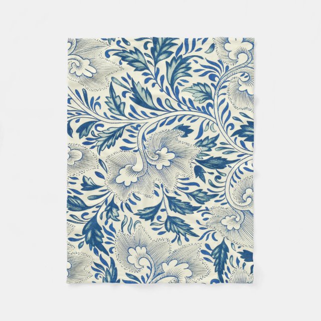 Manta Polar Patrón floral azul Diseño antiguo asiático (Anverso)