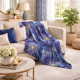 Manta Polar Patrón Floral Azul Oro Moderno