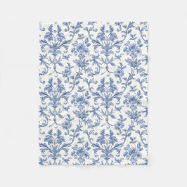 Manta Polar Patrón floral azul Toile de Jouy estilo campestre