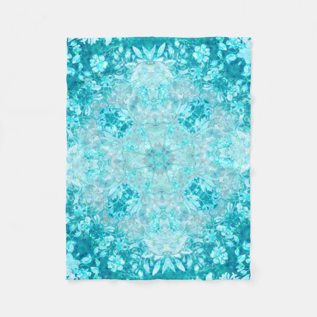 Manta Polar Patrón floral azul turquesa Aqua (Anverso)