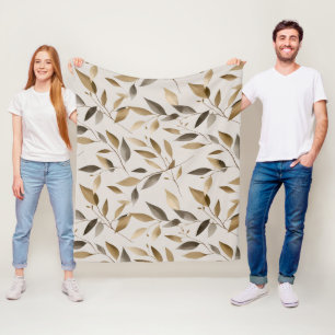 Manta Polar Patrón floral beige de hoja de olivo botánico