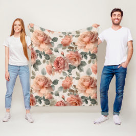 Manta Polar Patrón floral beige rosa suave acuarela