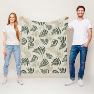 Manta Polar Patrón floral beige verde botánico helecho
