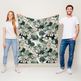 Manta Polar Patrón floral blanco de eucalipto verde botánico