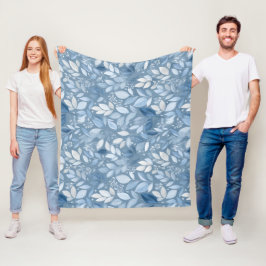 Manta Polar Patrón floral blanco de hoja azul suave escandinav