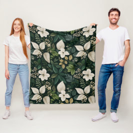 Manta Polar Patrón floral blanco de hoja forestal botánica