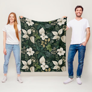 Manta Polar Patrón floral blanco de hoja forestal botánica