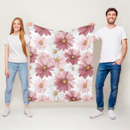 Manta Polar Patrón floral blanco de margarita rosa dibujado a 