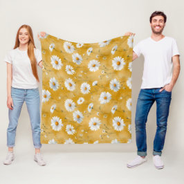 Manta Polar Patrón floral blanco de margarita suave en acuarel