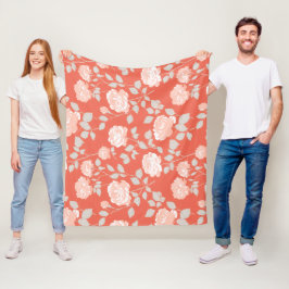 Manta Polar Patrón floral blanco de rosa coral moderno