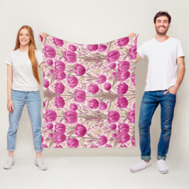 Manta Polar Patrón floral blanco de tulipán rosa moderno
