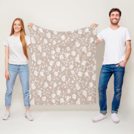 Manta Polar Patrón floral blanco rosa neutral chic