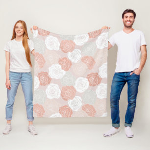 Manta Polar Patrón floral blanco rosa pastel minimalista