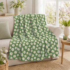 Manta Polar Patrón floral Boho Daisy Verde