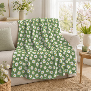 Manta Polar Patrón floral Boho Daisy Verde