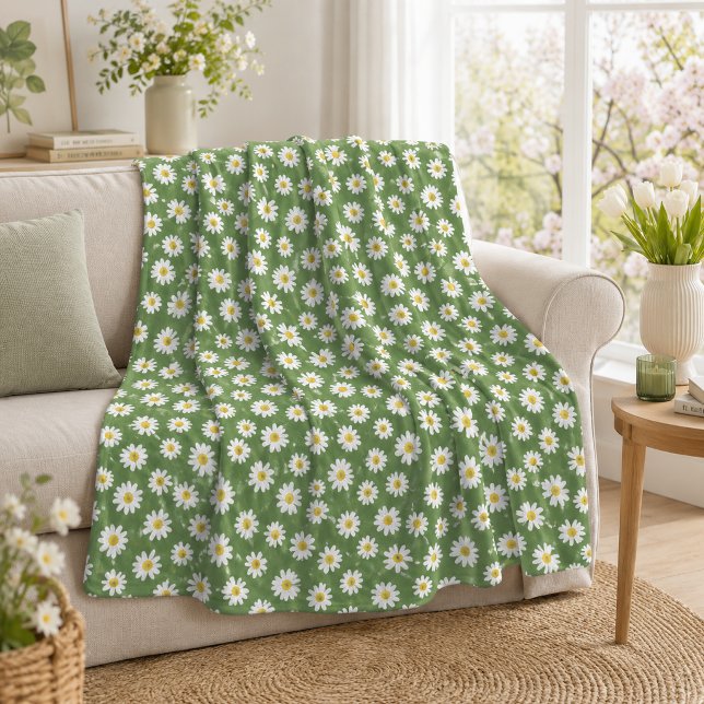 Manta Polar Patrón floral Boho Daisy Verde (Subido por el creador)