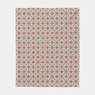 Manta Polar Patrón Floral Boho en Rojo, Rosa y Turquesa