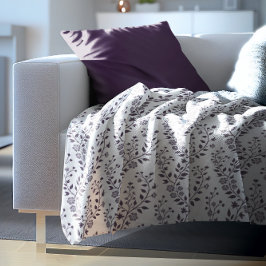 Manta Polar Patrón floral boho moderno ciruela blanco
