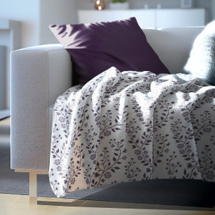 Manta Polar Patrón floral boho moderno ciruela blanco