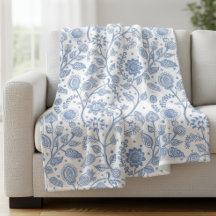 Patrón floral botánico boho chic azul y blanco