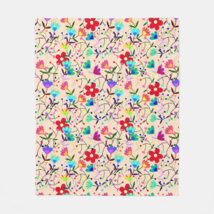 Manta Polar Patrón floral color de fondo beige