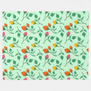 Manta Polar Patrón floral con flores subió de color