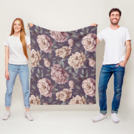 Manta Polar Patrón floral crema de peonía malva romántico