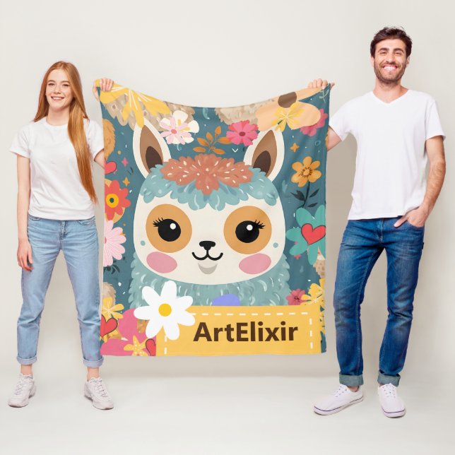 Manta Polar Patrón floral cúbico de Alpaca Lama (In situ)