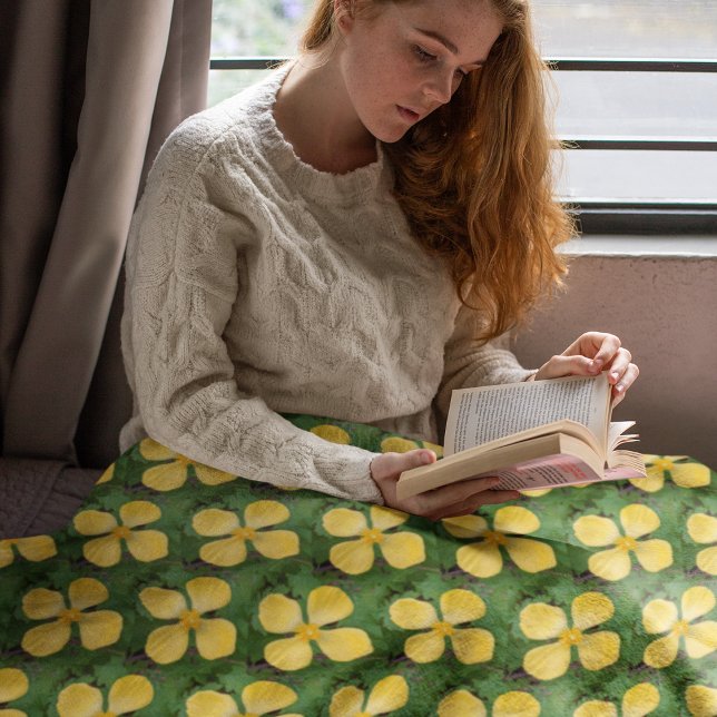 Manta Polar Patrón floral de amapola amarilla (In Situ Front)