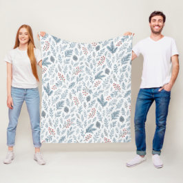 Manta Polar Patrón floral de bayas de acebo botánico chic