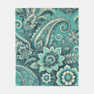 Manta Polar Patrón floral de cachemira turquesa