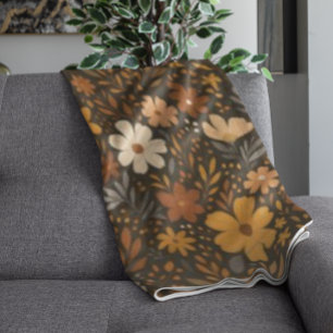 Manta Polar Patrón floral de caída vintage - Flores de otoño
