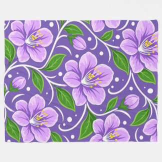Manta Polar Patrón floral de color púrpura claro con hojas ver