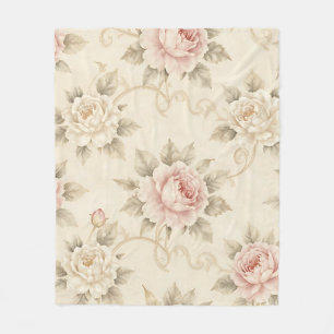 Manta Polar Patrón floral de damasco de rosa rosa vintage