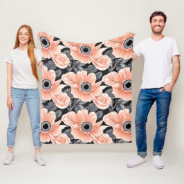 Manta Polar Patrón floral de duraznos de luz botánica