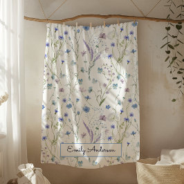 Manta Polar Patrón Floral de Flor Silvestre Bonita Azul Púrpur