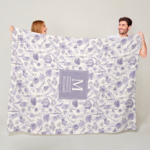 Manta Polar Patrón floral de flores de acuarela púrpura lavand