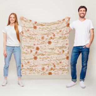Manta Polar Patrón floral de flores silvestres de terracota bo