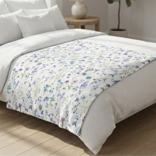 Manta Polar Patrón floral de flores silvestres púrpura azul ac